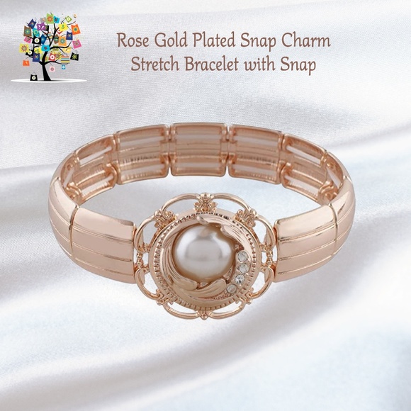 Dragonfly Spirit Designs Jewelry - Snap Charm Rose Gold Stretch Bracelet for Standard Snaps 20mm 3/4" Diame…